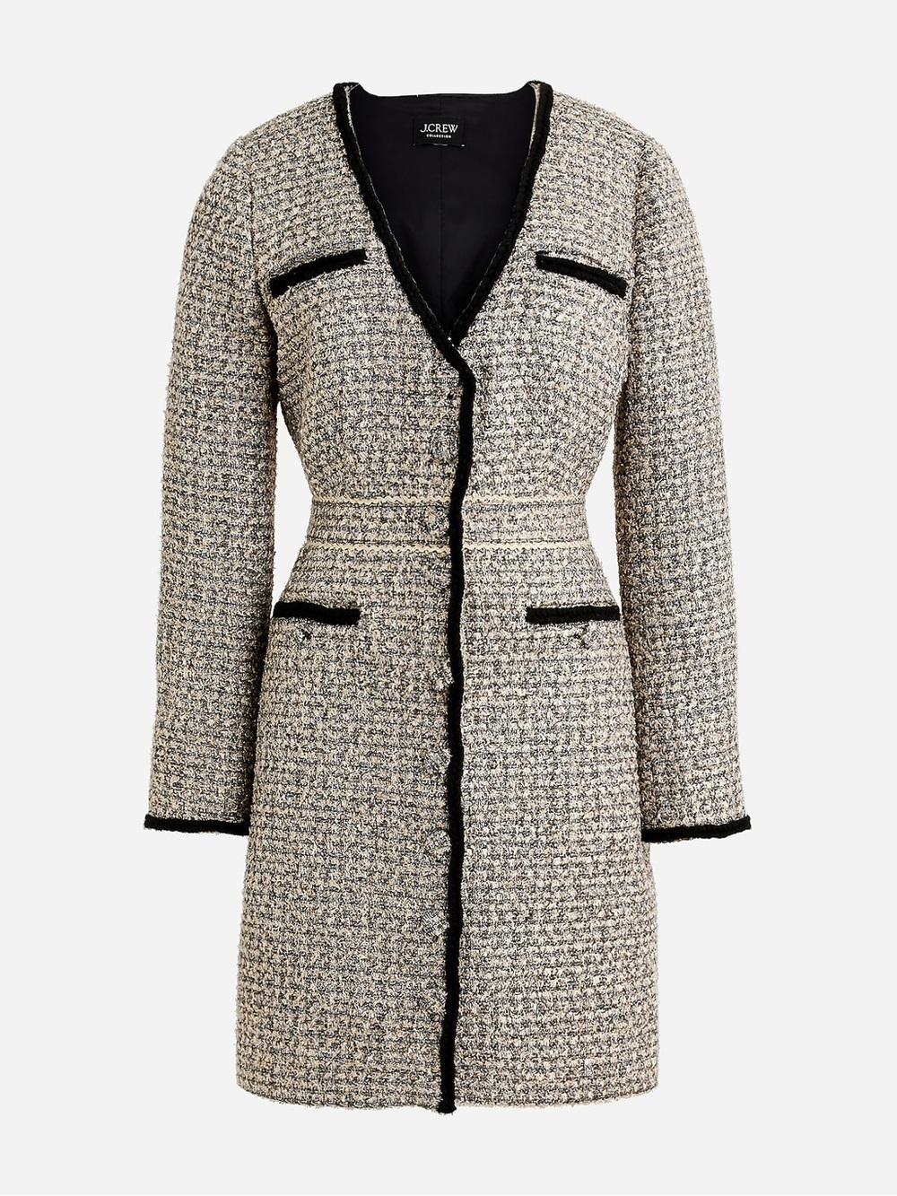 J. Crew Black & Cream Tweed Longline Jacket Dress
